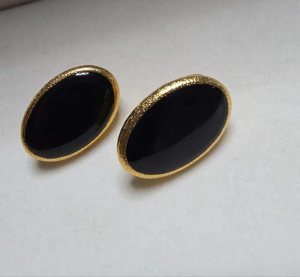 Anne Klein Black and Gold Oval Cufflinks